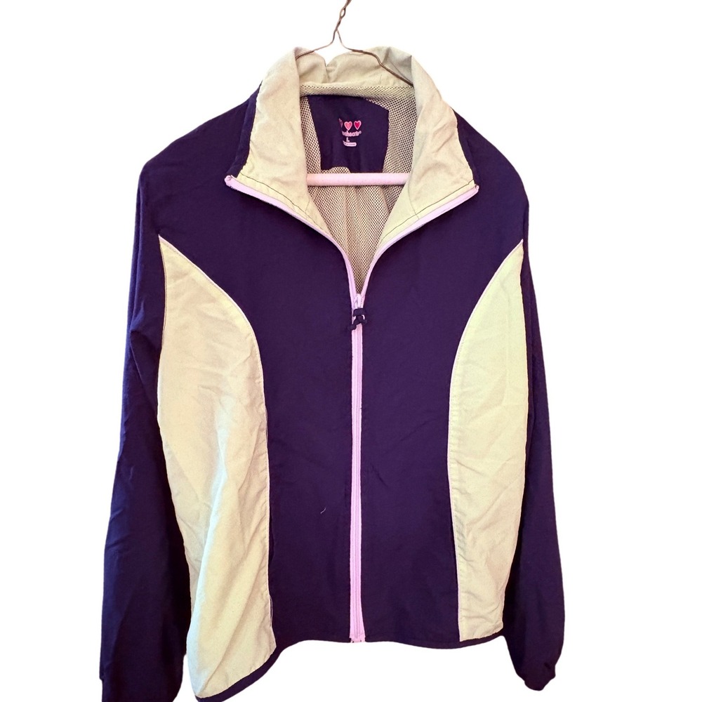 Three Hearts Womens Windbreaker Jacket Purple Yellow Colorblock Mesh Lined L